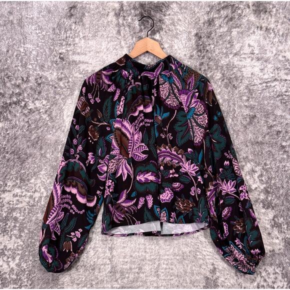 Rhode Blouse Small Womens Mock Neck Tropical Floral Top - Picture 1 of 7
